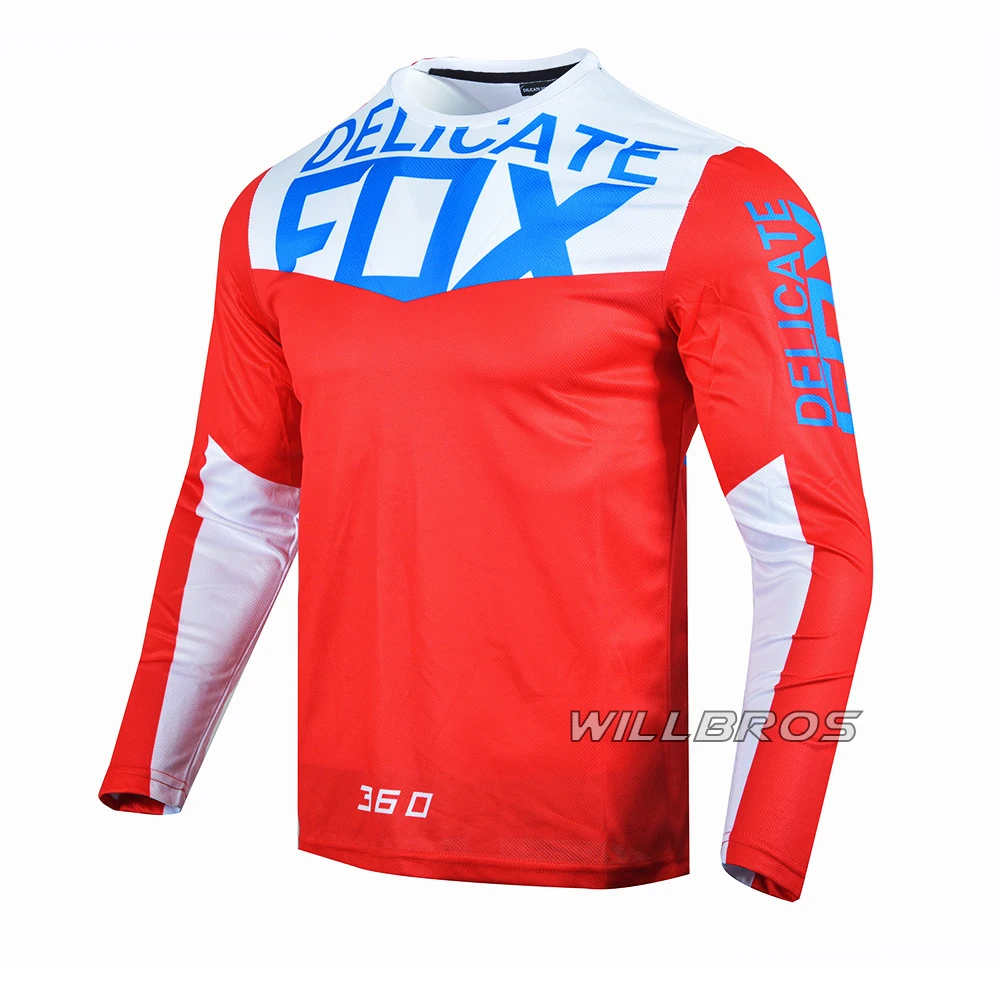 

Delicate Fox 180 Prizm T Shirt Moto Cross Jersey Motorcycle Red White T Shirt Mountain Bicycle Offroad Summer Long Sleeve Mens