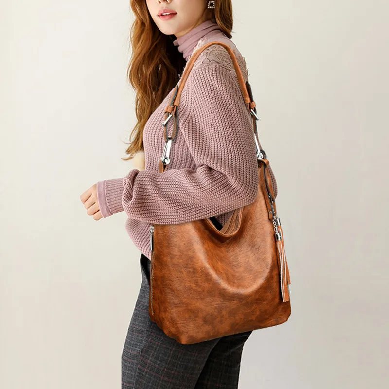 Винтажные женские сумки на плечо с кисточками дизайнерские кожаные через для