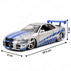 Модель автомобиля Nissan Skyline GTR R34 в масштабе 1:24, металлический литой и игрушечный автомобиль, имитация игрушки для коллекционных игрушек, коллекционный подарок