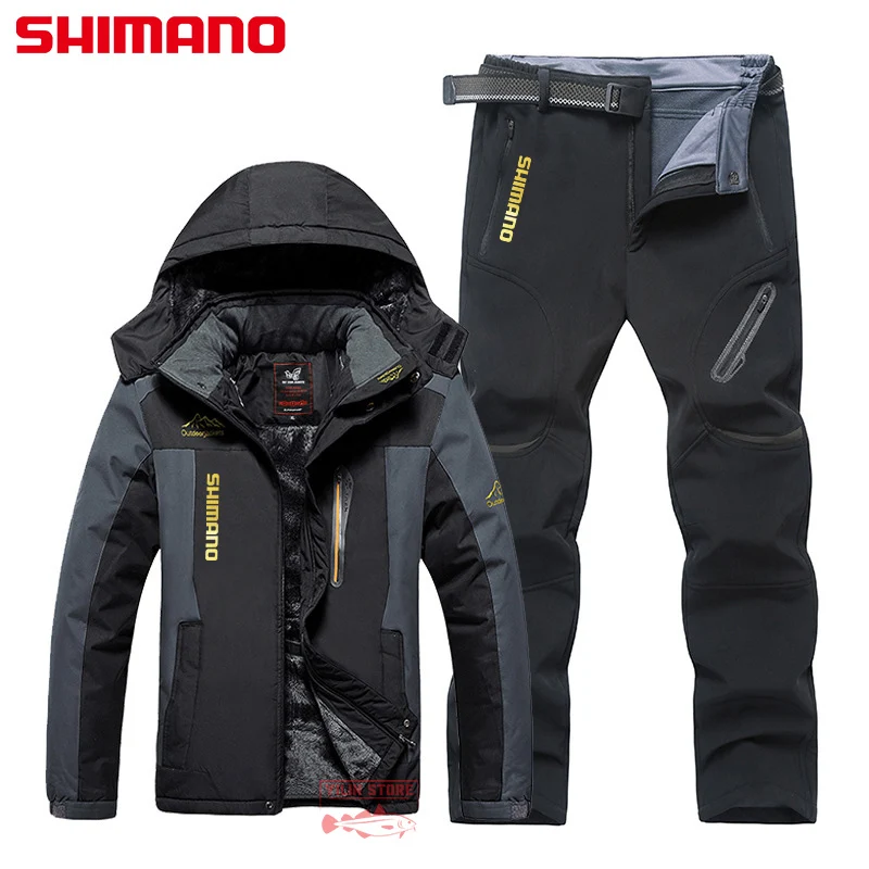

2022 г., рыболовный костюм SHIMANO, мужской уличный ветрозащитный водонепроницаемый лыжный костюм, зимний утепленный дышащий костюм с курткой дл...