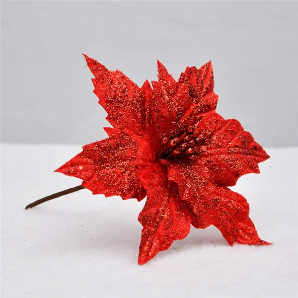 22CM red 15 шт. 14 см/22 см Рождественский цветок со стеблем высокого качества рождественские цветы декоративный искусственный цветок золотые серебряные елки украшения - Цвет: 22CM red