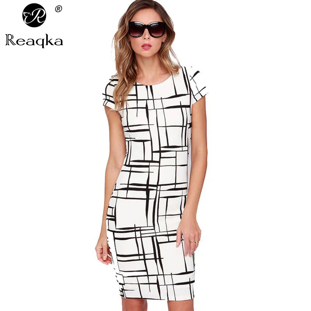 Женское платье футляр с круглым вырезом коротким рукавом и принтом|ladies summer