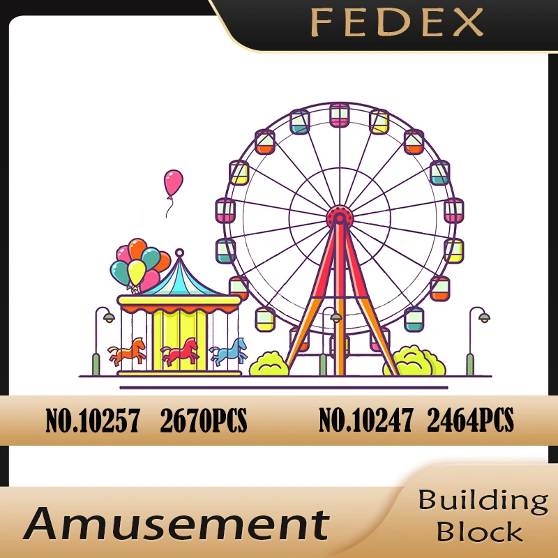 

Amusement Park Series Ferris Wheel Carousel Street View City Building Blocks Bricks Educational Toys for Children Birthday Gifts
