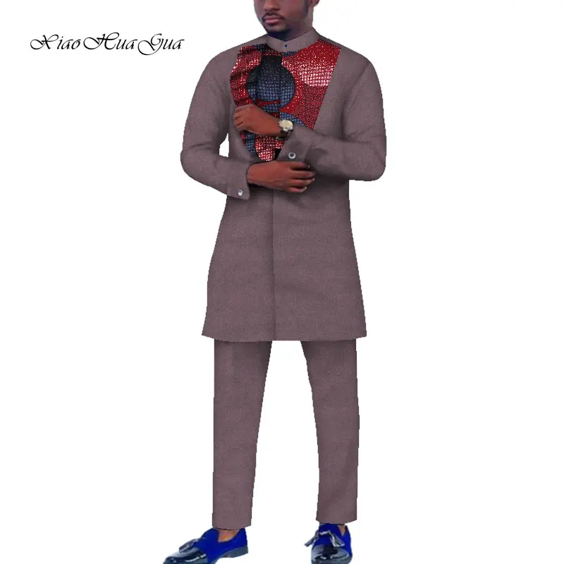 Африканский принт брюки Дашики комплект мужские повседневные Длинные рукава