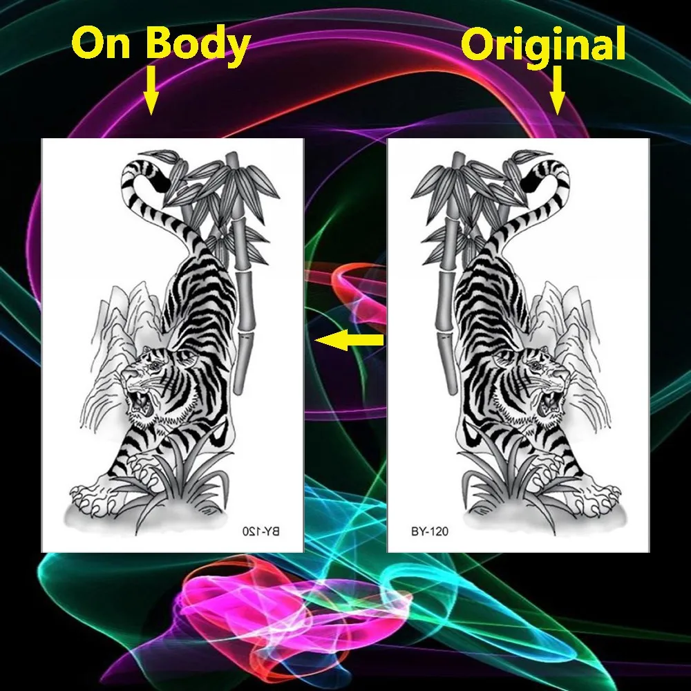 Черный Монстр Тигр и бамбук водостойкая Татуировка Временные татуировки