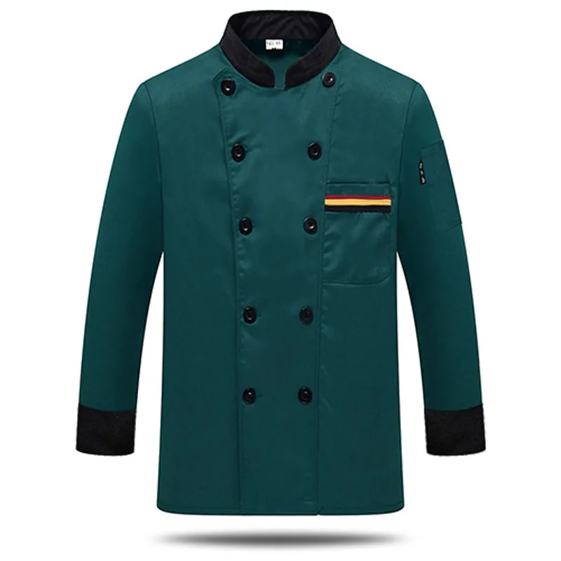 Green full sleeve На заказ, мужская униформа шеф-повара, рубашка, печать логотипа, высокое качество,, мясник, хлебобулочная, еда, обслуживание, верхняя одежда - Цвет: Green full sleeve