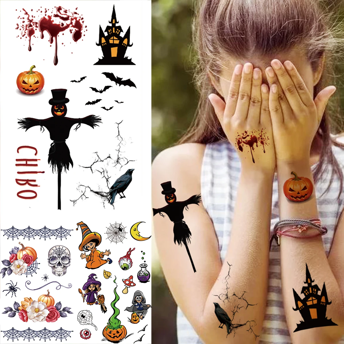 

Realistic Magic Halloween Pumpkin Temporary Tattoos For Kids Women Men Moon Fake Tattoo Sticker Disposable Body Art Tatoo Paste