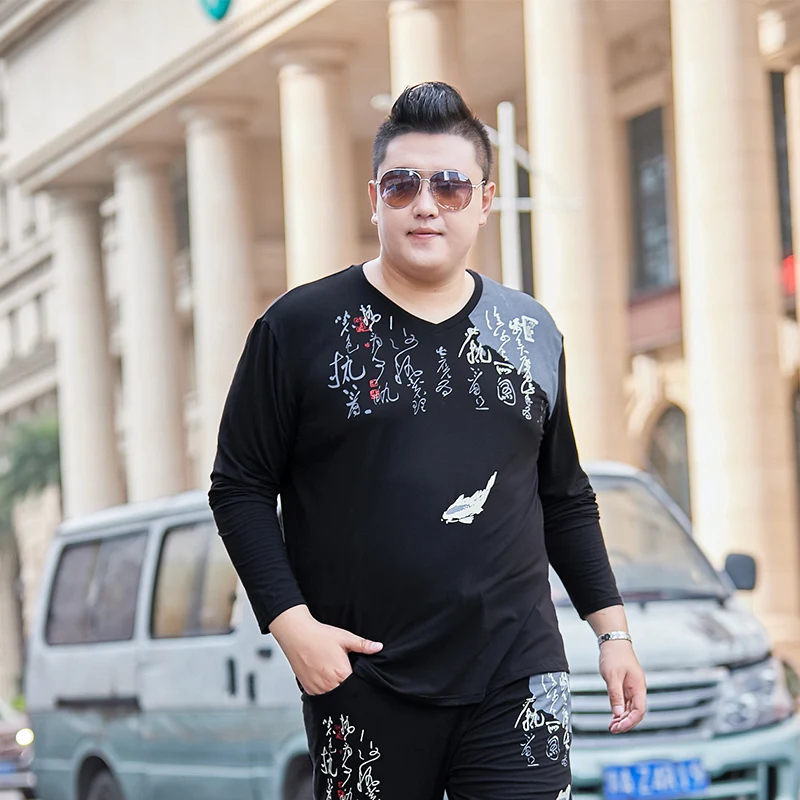 8XL 7X Новая модная мужская футболка с v-образным вырезом длинными рукавами хлопок