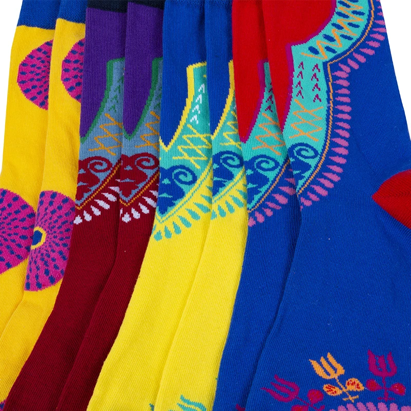 

3 Pairs For Sale Socks African Print Striped Lattice Design Colorful Soft Socks Leisure Skateboard Socks Funny Gift Multicolor