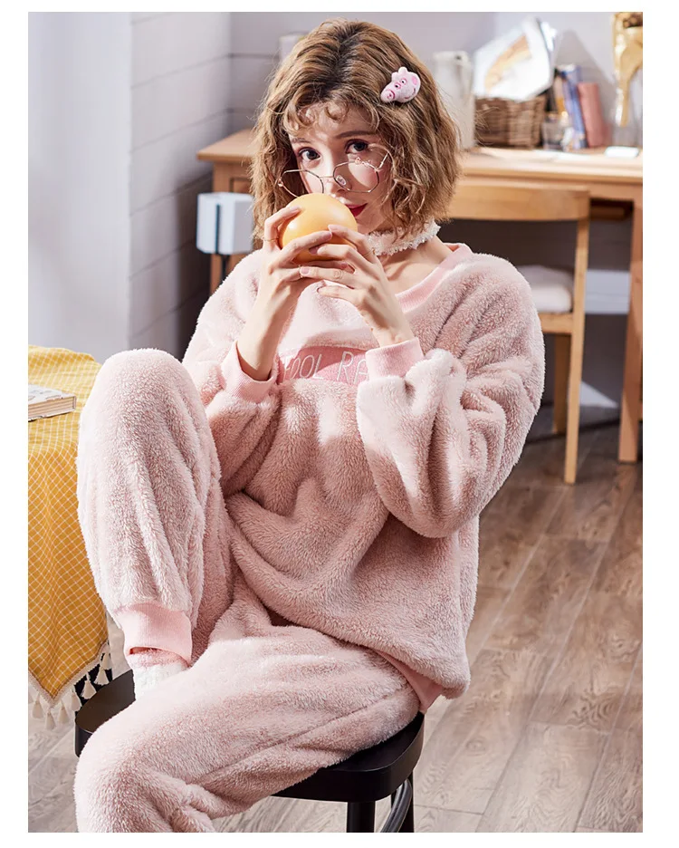 Autumn Winter Women Pajamas Sets pajamas Sleepwear Suit Thick Warm Coral Flannel nightgown Female | Женская одежда
