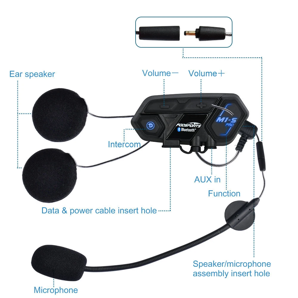 3 шт. Fodsports M1 S Pro мотоциклетная гарнитура шлем 8 Riders 2000m Group Talk 850mAH Moto Bluetooth