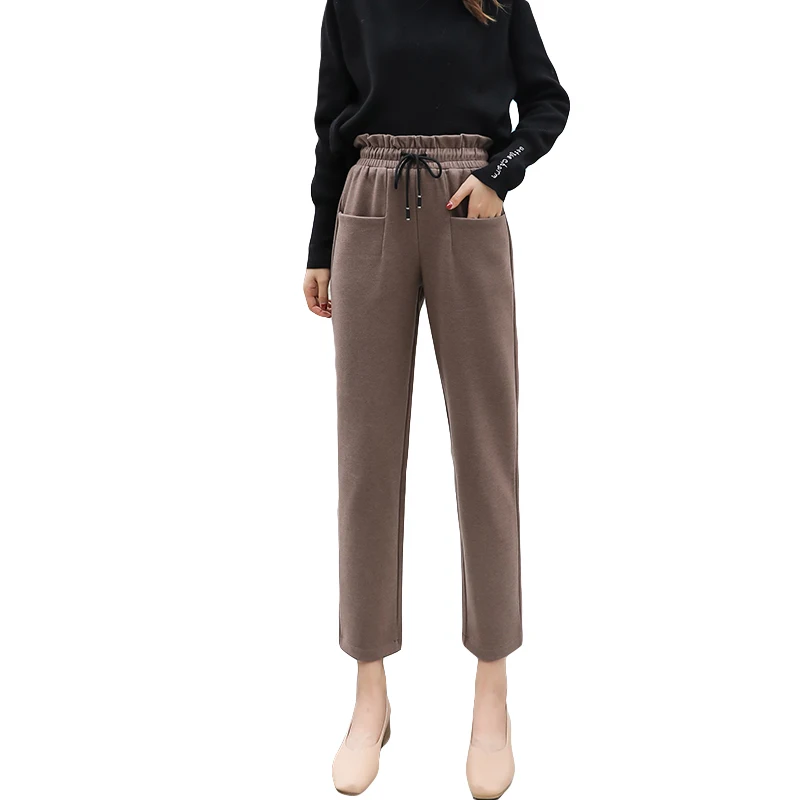 Женские шерстяные брюки новые модные женские толстые теплые шаровары с высокой