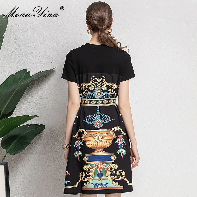 

MoaaYina 2021 Fashion Designer Summer Vintage Party Dress Women's Sleeveless Gorgeous Floral print A Line Black Short Dresses