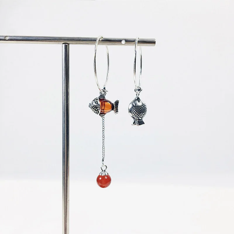 серьги Женские асимметричные серьги-кольца из стерлингового серебра 925 пробы с