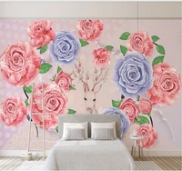 xue su custom wallpaper mural 3d5d8d modern minimalist rose elk interior decoration painting tv background wall