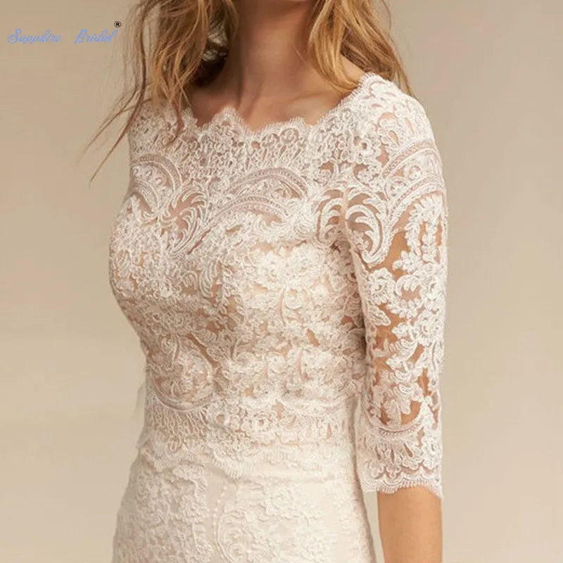 Свадебное болеро белого цвета и слоновой кости с рукавом 3/4 кружевной