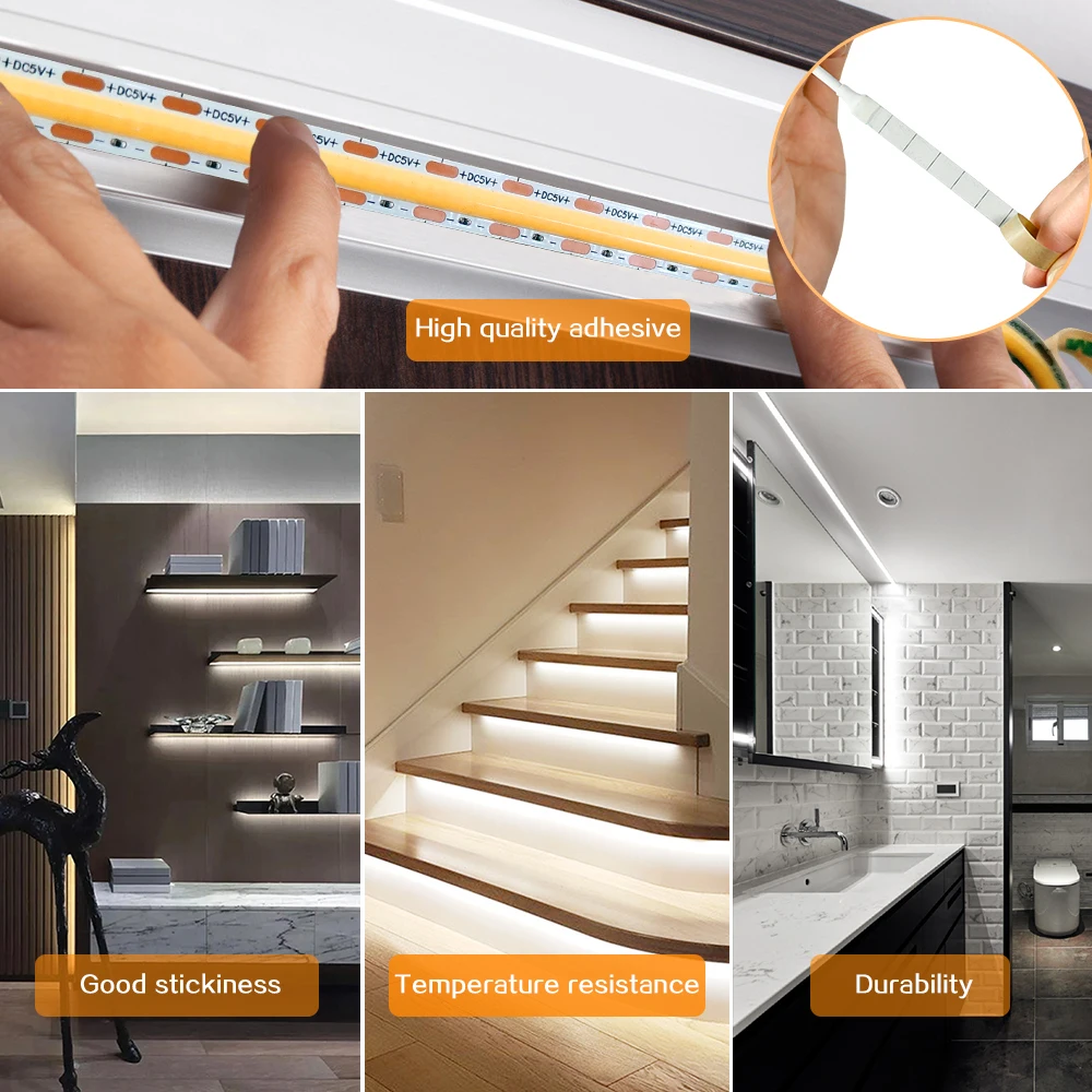 LED Strip Light 5V 480LEDs/M High-Density Flexible Lights COB with USB Interface For Kitchen Window Decoration | Лампы и освещение