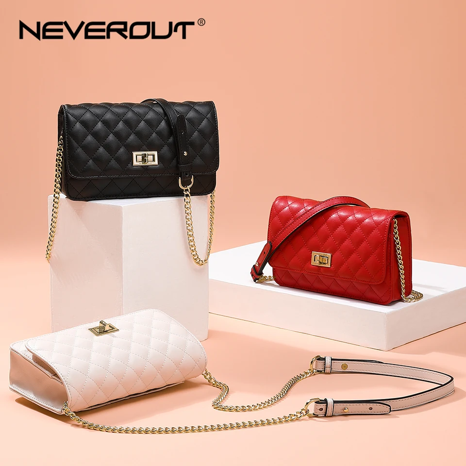 NEVEROUT Женская Стеганая сумка с клапаном, ромбовидная решетка, кожаная сумка через плечо, женские сумки, сумка-мессенджер на плечо