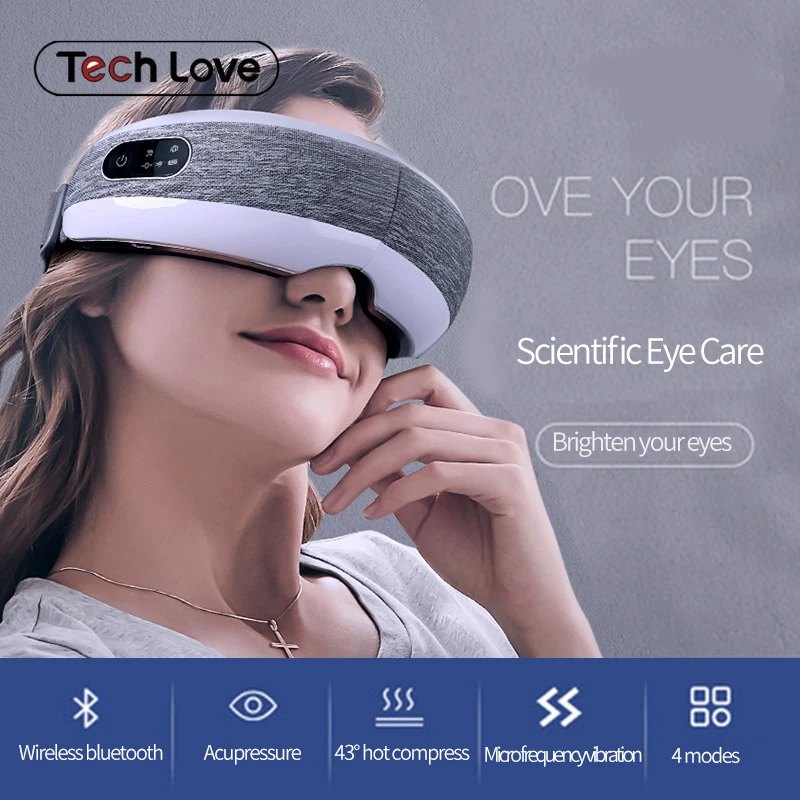 

Интеллектуальный массажер для глаз Techlove, Bluetooth-совместимый музыкальный 40 градусов горячий пресс, 4 режима, складной массажер для глаз