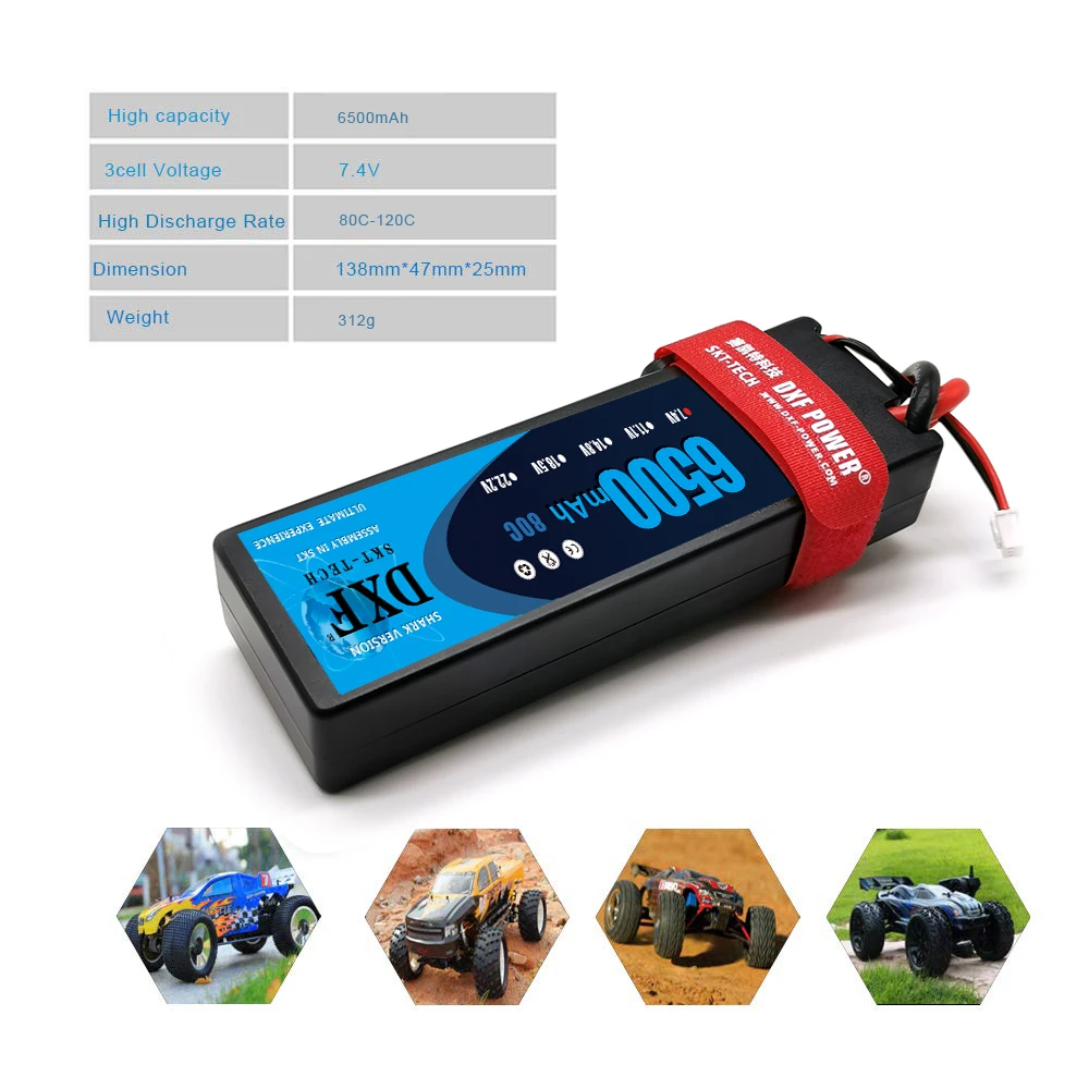 Жесткий Чехол для аккумулятора DXF 2S 7 4 V 6500mAh 80C Max 160C Deans/T XT60 XT90 XT90S TRX 2 шт. автомобиля