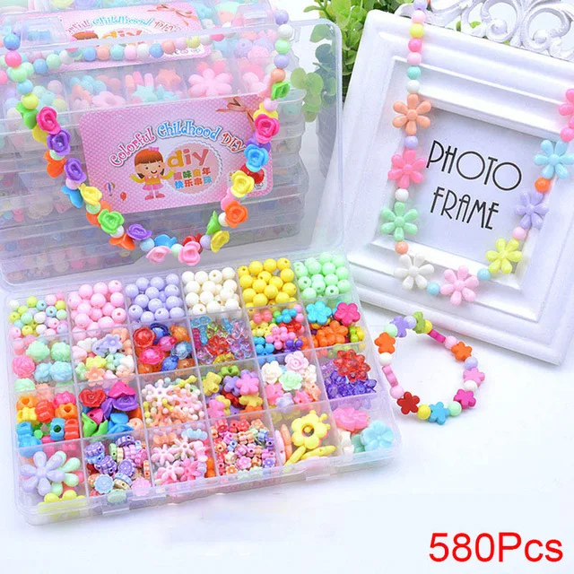 500 шт DIY бусины игрушки для детей ручной работы Обучающие с коробкой для хранения браслетов игрушки для изготовления ювелирных изделий креативные ювелирные изделия для девочек подарок