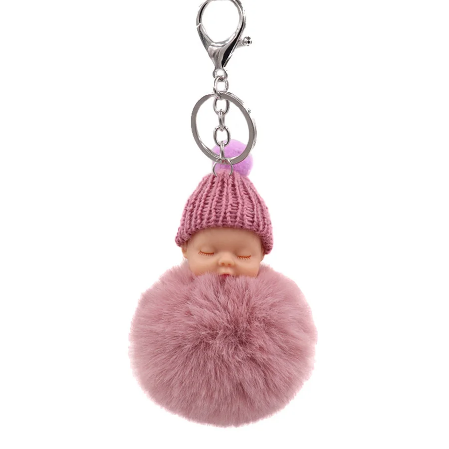 

Cute Sweet Baby Doll Keychain Imitation Rabbit Plush Ball Keychain Sleeping Baby Doll Key Ring Girls Backpack Pendant Keychain