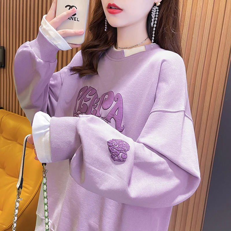 Женский пуловер с длинным рукавом круглым вырезом и принтом сердечек | Женская