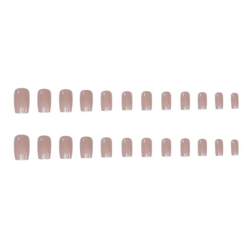 

new24pcs Fake Nail With Glue Powder Silver French Net Red Wearing Nail Manicure Finished Nail Press On Nails Designs TO