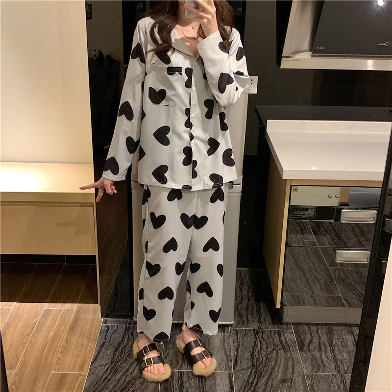 

2021 Spring New Love Pattern Loose and Comfortable Casual Home Wear Two-piece Set Pajamas