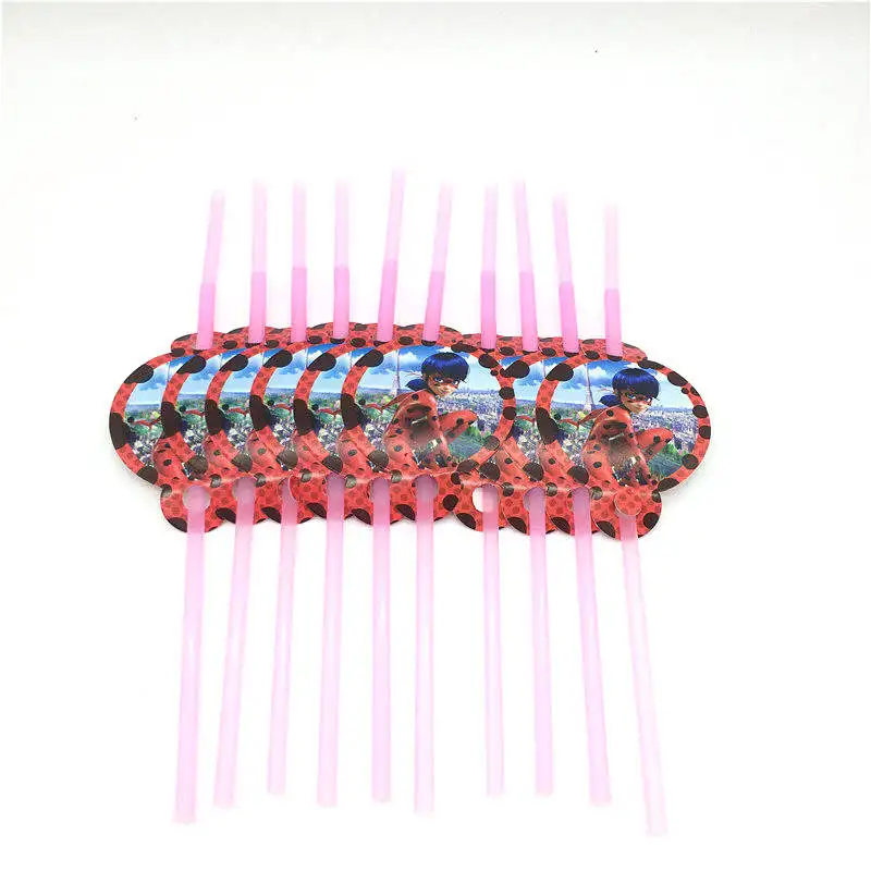 Straws-10Pcs 1 шт. мультяшная Божья коровка для девочек, принадлежности для дня рождения, принадлежности для карт, одноразовые скатерти, детские украшения для дня рождения - Цвет: Straws-10Pcs