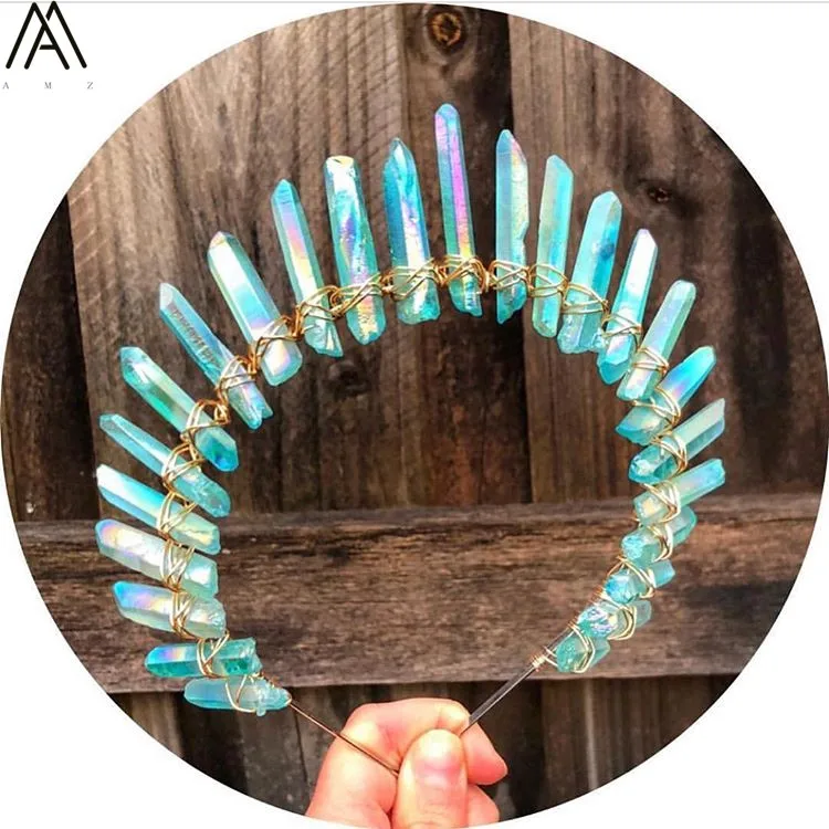 Золотая проволока обернутая зеленой кварцевой кристаллом AB точечная тиара