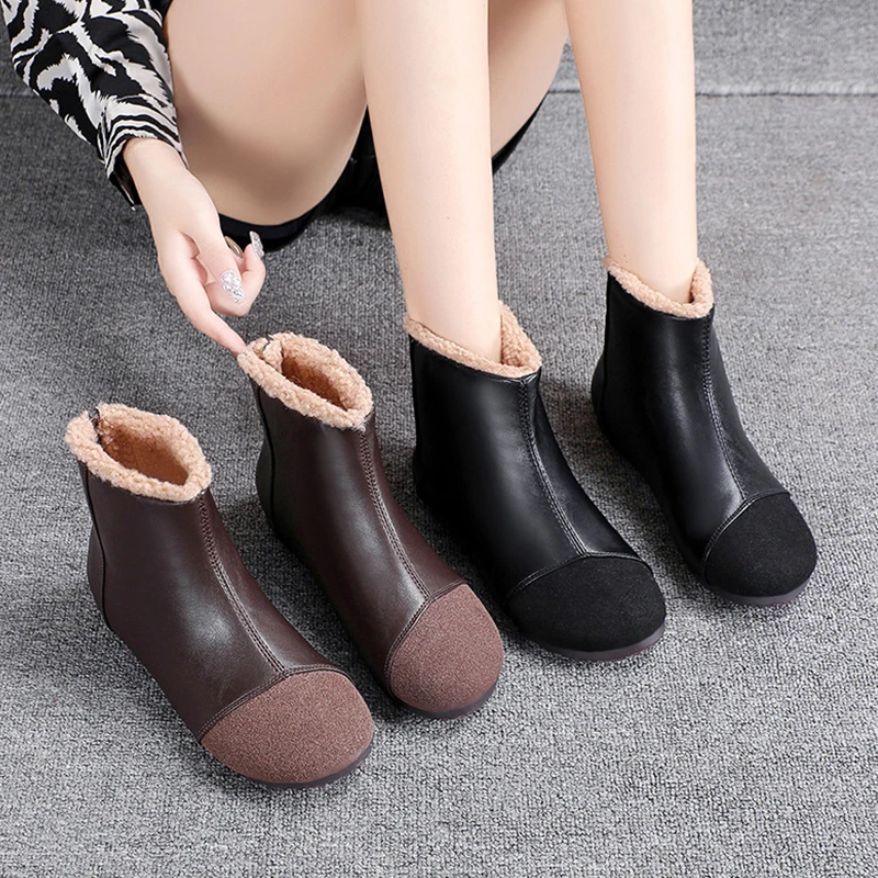 

Ботинки женские на плоской подошве, с круглым носком, на молнии сзади