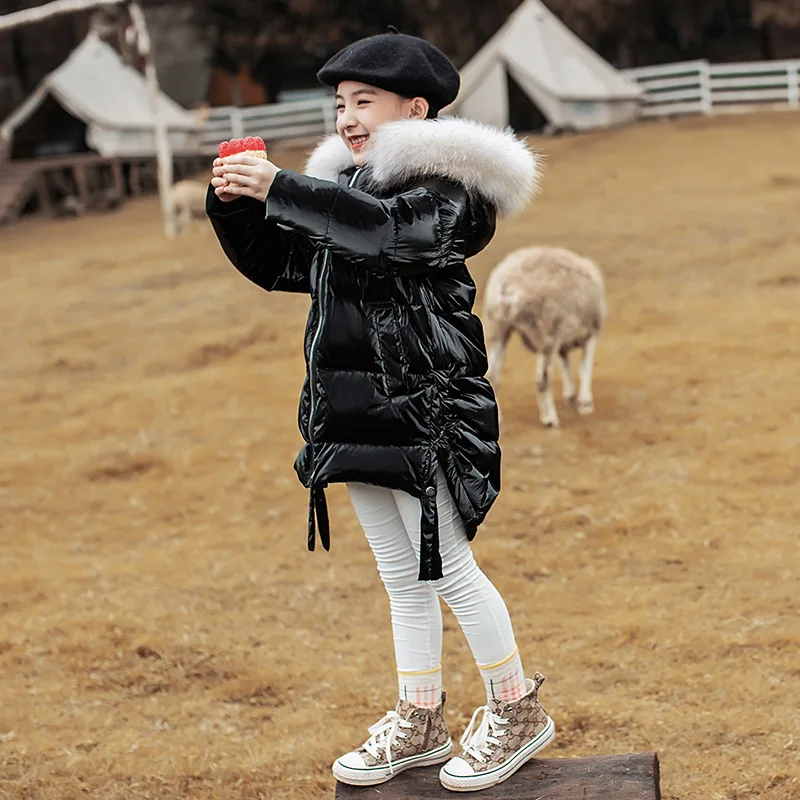 

Kids Winter Christmas Duck Down Teenager Girls Jacket White Coat Girl Warm Hooded Outerwear High Quality Long Thick Down Jacket