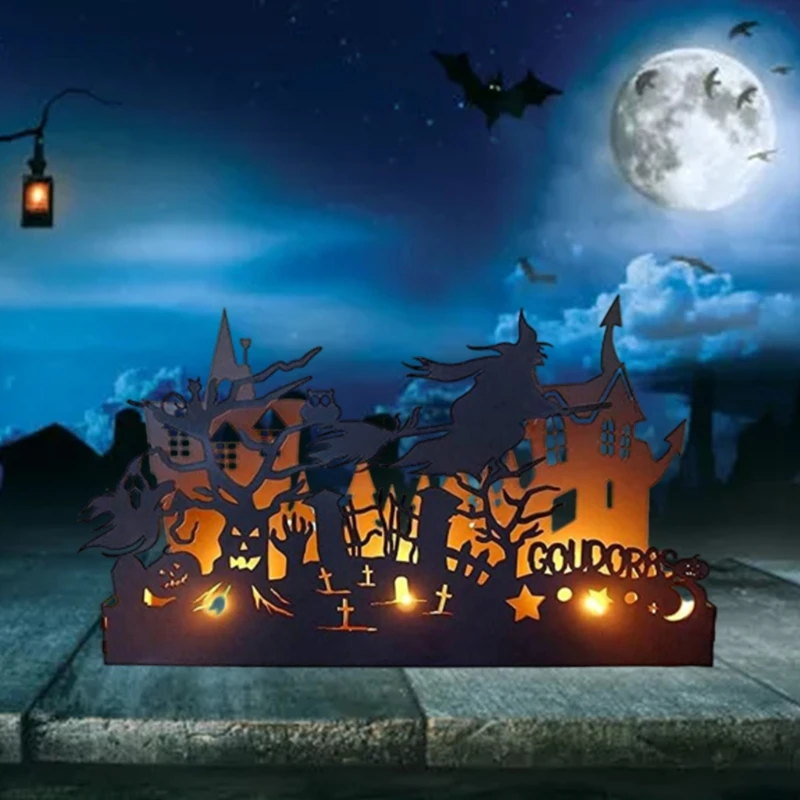 

Halloween Candle Holder Ghost Pumpkin Witch Silhouette Candle Holder Halloween