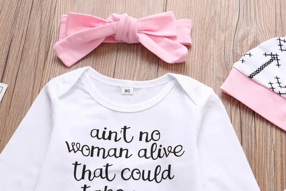 4 шт.! Комплект одежды для новорожденных девочек весна 2019 комбинезоны с буквенным