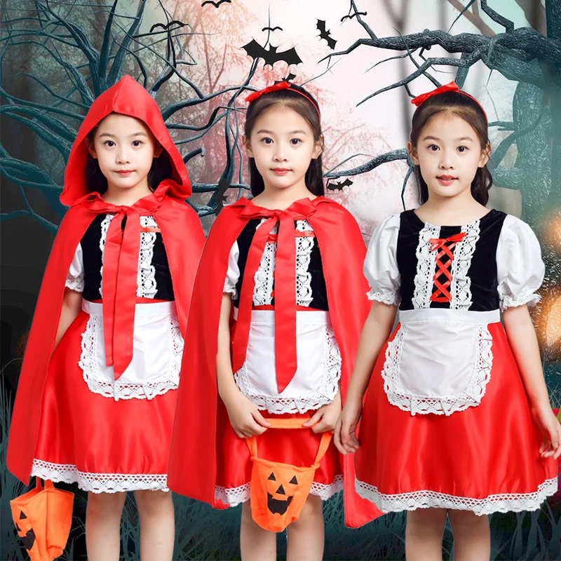 Набор из 5 шт.! Детское красное платье для косплея с капюшоном маленьких девочек