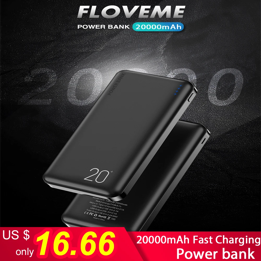 FLOVEME 20000 мАч портативное зарядное устройство для мобильного телефона внешний