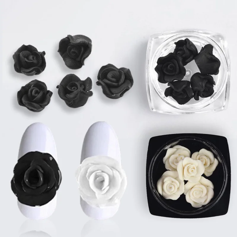 5 шт./упак. черно белая роза Стразы украшения для ногтей 3d лепесток рельефная