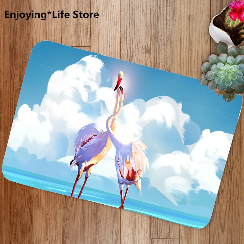 

New Flamingo Printed Flannel Mat Living Room Bedroom Kitchen Bathroom Absorbent Non-slip Mat Rug