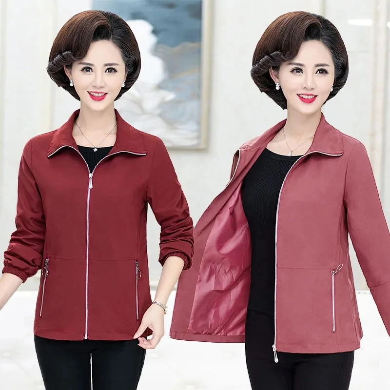

Middle-Aged Elderly Mothers Wear Long-Sleeved Spring Autumn Jacket Women Windbreaker 5XL Lady Short Outwear 421