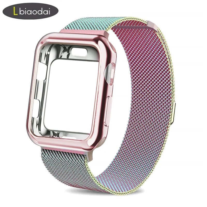 Чехол+ ремешок для часов Apple watch 4 5 3 iwatch 42 мм 38 мм Миланский Браслет-петля из нержавеющей стали для Ремешки для наручных часов 5 4 3 2 1