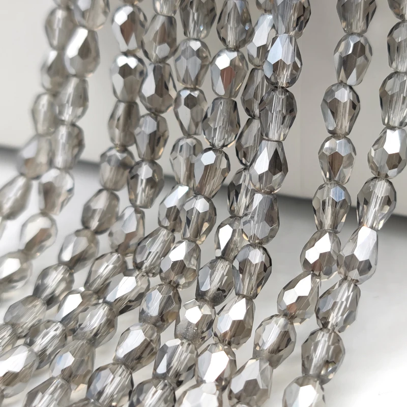 Grey Waterdrop Austria Faceted Glass Beads Teardrop Crystal Loose Spacer Beads Necklace Bracelet DIY Accessories 3X5 5X7 8X11mm