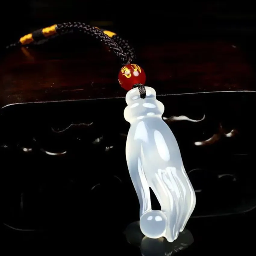 

Уникальные украшения FYJS, классический стиль, ручная работа, кулон из белого агата, ручная работа, плетеная веревочная цепочка, ожерелье