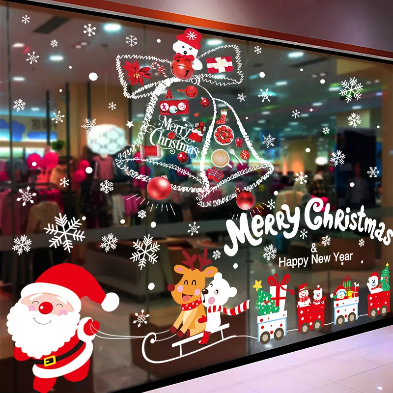 

[shijuekongjian] Christmas Window Stickers DIY Bellls Santa Claus Train Wall Decals for Bedroom Glass New Year Home Decoration