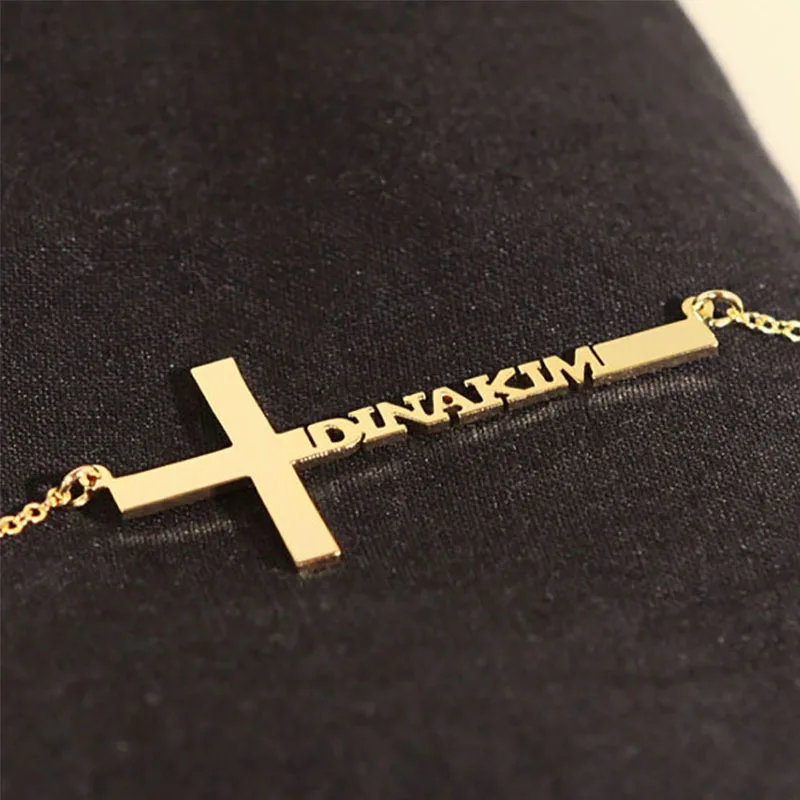 

Ожерелье из нержавеющей стали под заказ с именем Креста, Золотая цепочка, именная табличка с надписью, очаровательные мужские и женские юве...