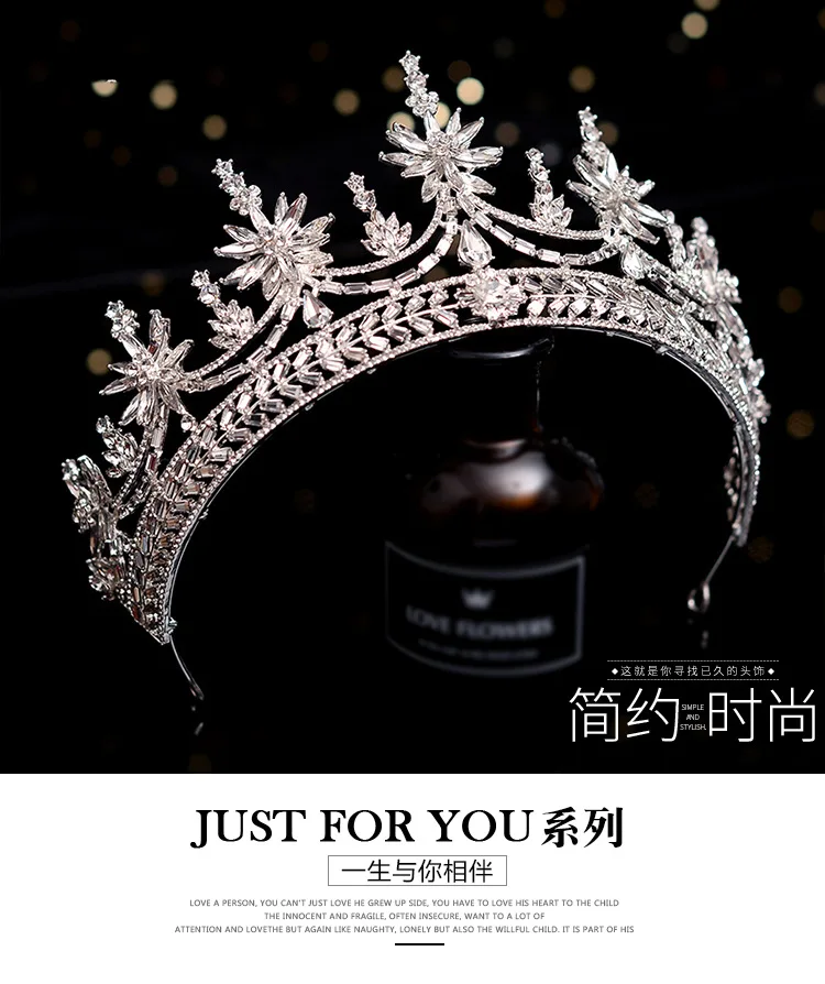 

Korean-Style Baroque Princess Wedding Dress Crown Luxury Rhinestone Embedded Flower Shape Tiara Hair Accessories for Women