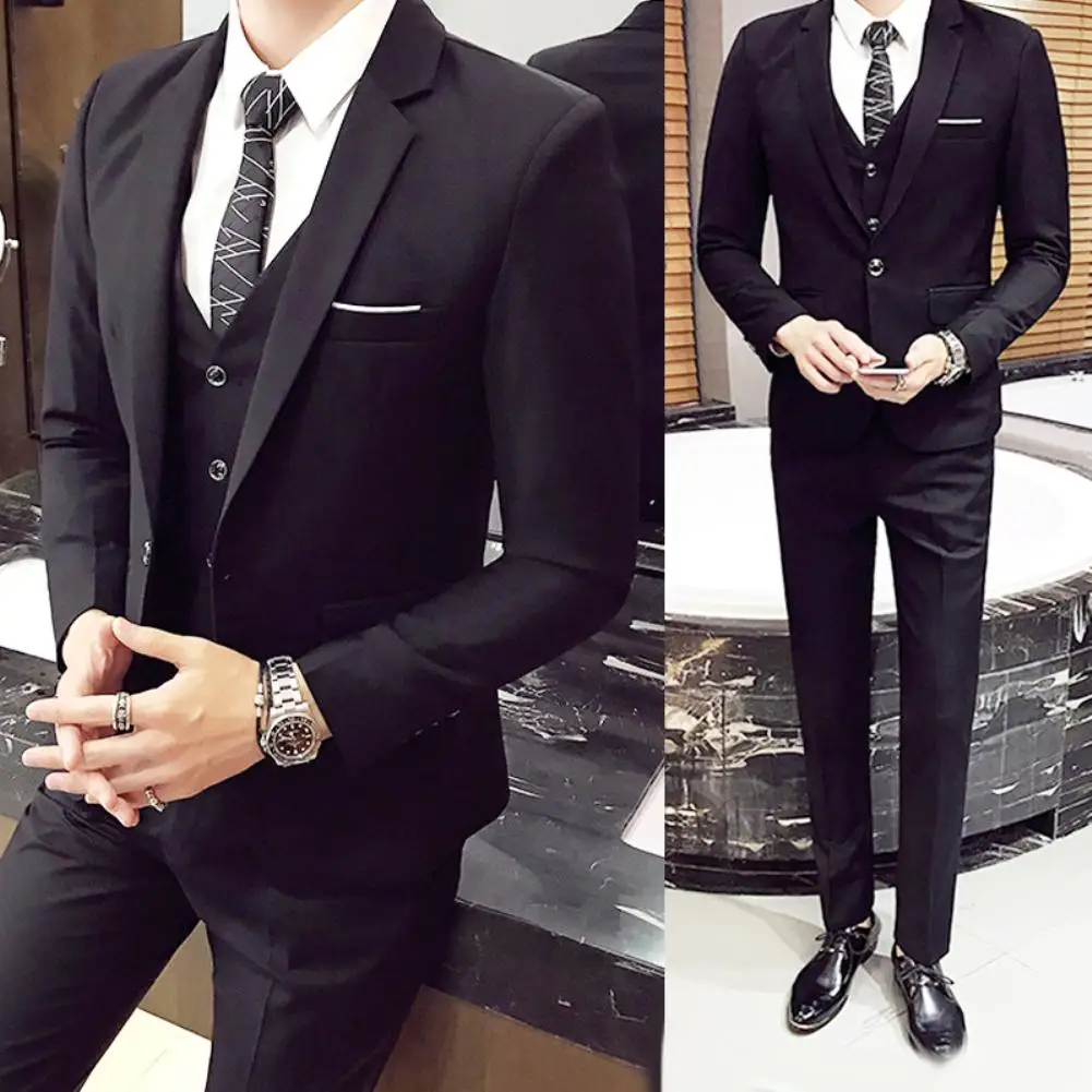 

3Pcs/Set Luxury Business Mens Suits Set Grey Formal Blazer pants Vest Marriage Tuxedo male suit set Terno wedding mens suit slim