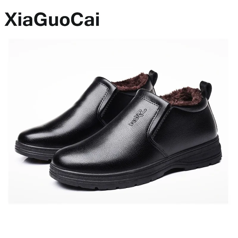 Мужские зимние ботинки из плюша теплые меховые мягкой искусственной кожи для