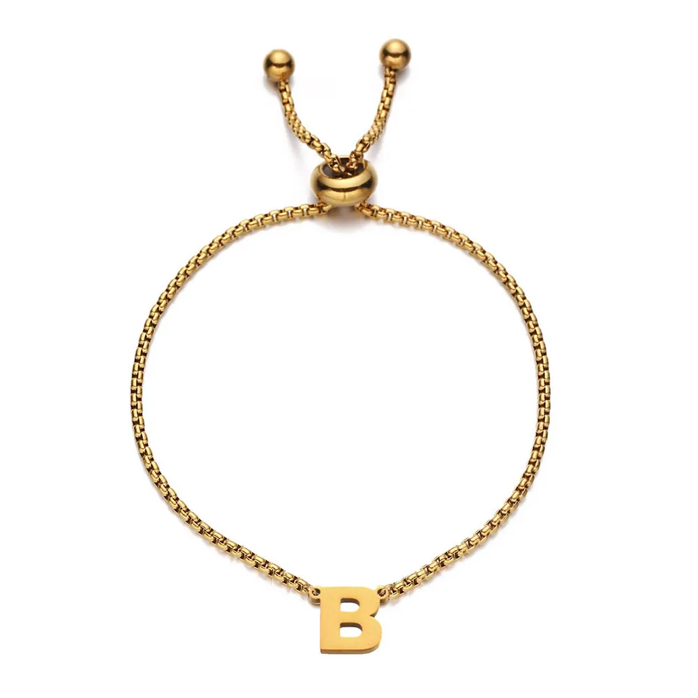 Купи A-Z Initial Letter Bracelet For Women Girls Gold Color Stainless Steel Chain Alphabet Charm Bracelet New Fashion Jewelry A377 за 225 рублей в магазине AliExpress
