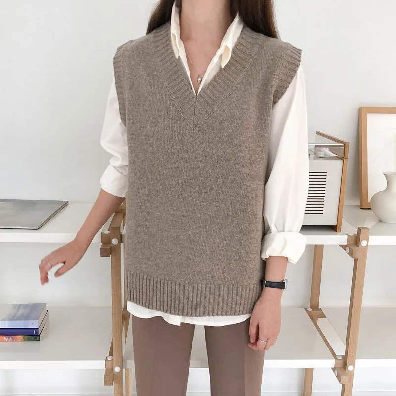 2019 Новый демисезонный шерстяной свитер жилет для женщин без рукавов с v образным